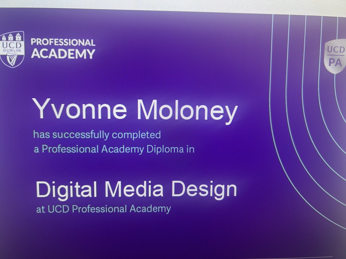 Yvonne Moloney (@moloneyyvonne) on Twitter photo Celebrating my successful completion of the Diploma in Digital Media Design at <a href="/ucd_prof/">UCD Professional Academy</a> <a href="/HSEMidWest/">HSE Mid West</a> Celebrating my successful completion of the Diploma in Digital Media Design at <a href="/ucd_prof/">UCD Professional Academy</a> <a href="/HSEMidWest/">HSE Mid West</a>