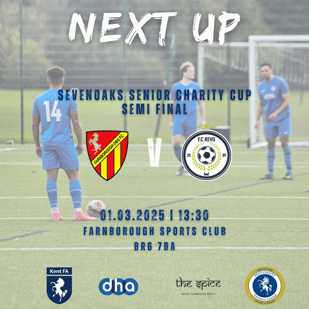 𝗖𝗢𝗠𝗜𝗡𝗚 𝗦𝗢𝗢𝗡

A big one to start March. 

Just a couple of weeks after meeting in the Kent Cup, Revo travel to Farnborough looking to book a place in the Sevenoaks Charity Cup Final.

All support welcome. 

#UTR #COYR
🔵⚪️