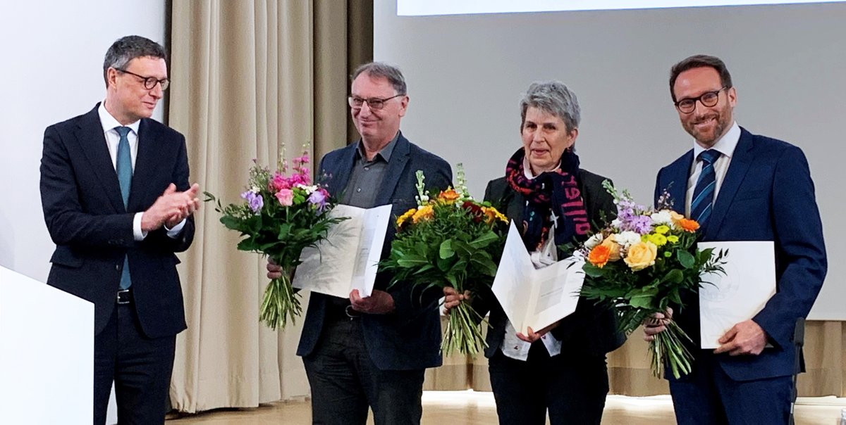 MPISusMat's tweet photo. Congratulations to Heidi Bögershausen & Herbert Faul who were awarded with the Communitas Prize for their long-standing commitment to #apprenticeship and #STEMeducation education in the Max Planck Society. Both lead the training program for materials testing at #mpisusmat 🥳😊 https://t.co/l8vyvitieE