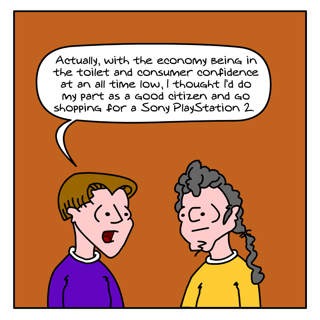 webcomicsetc's tweet photo. Matt And Austin - 122 - Economy - 10-01-2001

💥 #ThrowbackThursday #MattAndAustin #webcomic #funny #jokes #economy #puns #DadJokes  #SonyPlayStation #PlayStation #BuyAmerican #patriotism #lol #follow 👈

https://t.co/AdxnZL0j8V https://t.co/c0ZRRql1XO