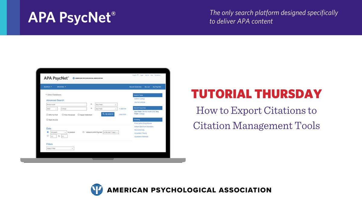 APA_Databases's tweet image. It’s #TutorialThursday! Explore the benefits of using a citation management tool like EndNote or Refworks and how to export items from APA #PsycNet. Watch the video tutorial here and stay tuned for more tips: bit.ly/3Q8HYem