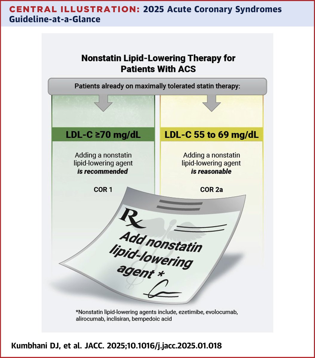 🆕 2025 ACC/AHA/ACEP/NAEMSP/SCAI updated clinical guideline for the management of patients with #ACS just published! It incorporates new evidence and updated recommendations to improve #QoL and outcomes.

Get the details 👉 jacc.org/doi/10.1016/j.… #cvACS #JACC #ClinicalGuidelines