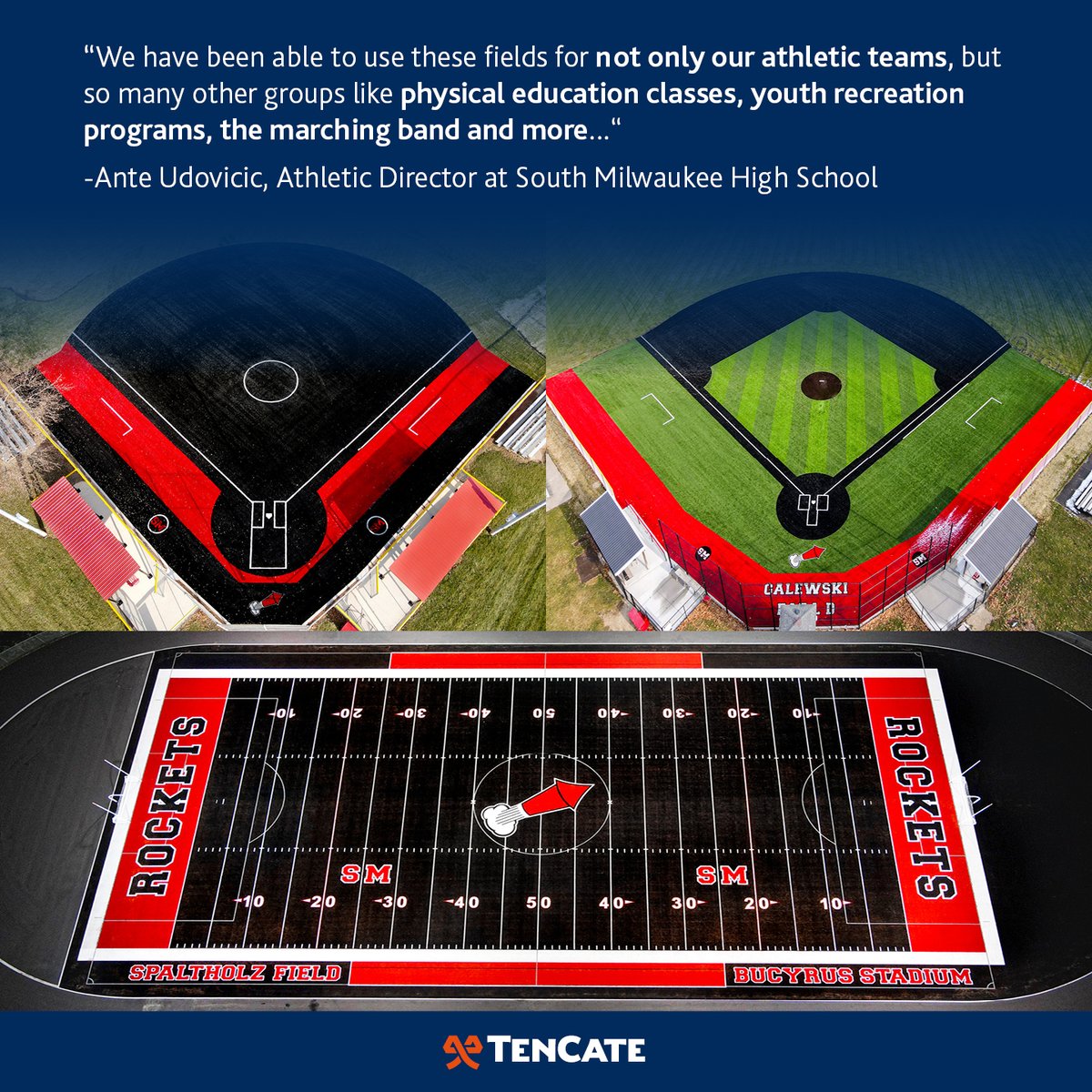 NIAAA9100's tweet photo. “After having three fields made with high quality, durable, TenCate turf, [The] School District of South Milwaukee is thrilled with how our fields have performed”
-Ante Udovicic, AD South Milwaukee
Install: Midwest Sport &amp; Turf Systems, A TenCate Company
#TenCate #PlayingForKeeps https://t.co/6RKXVavIAR