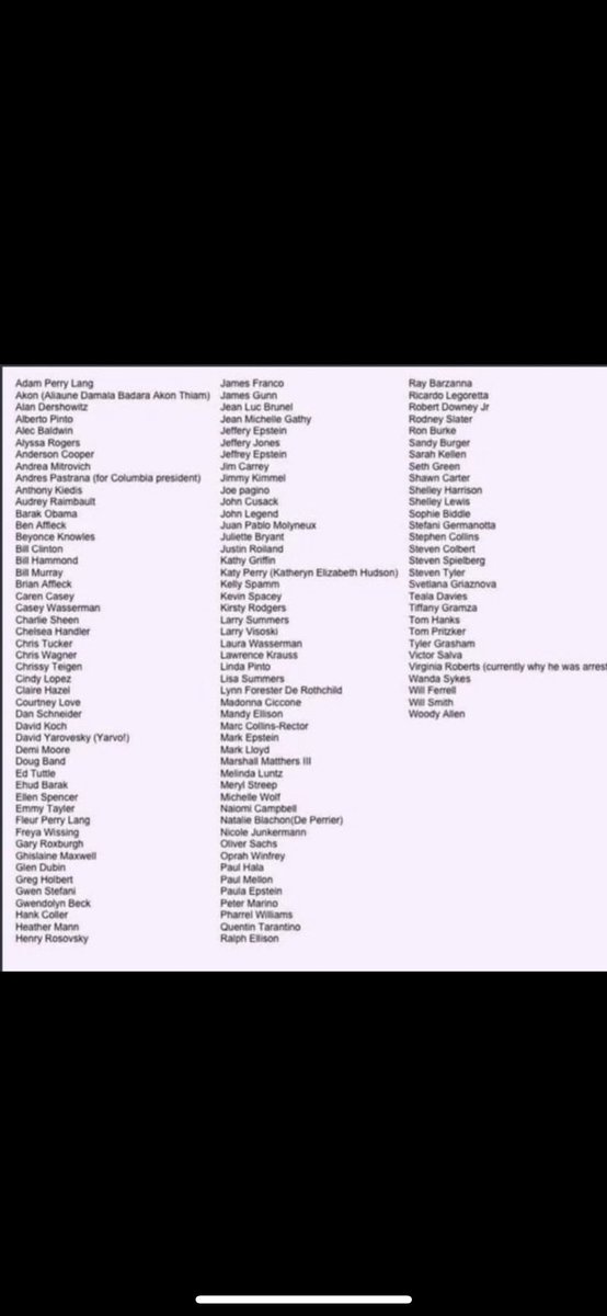 USADonny47's tweet photo. @Mellovox I’ve had this list for 5 years from a HIGHLY credible source https://t.co/KCzKF1l5CC