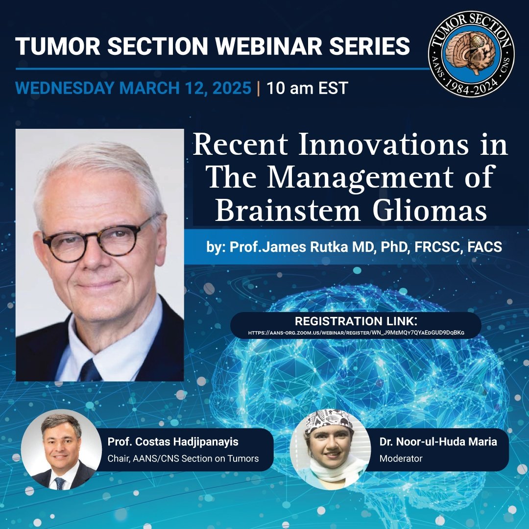NS Tumor Section (@nstumorsection) on Twitter photo It's an honor to welcome Prof. James Rutka in the next episode of our Innovations in Glioma Therapy Webinar Series to be held on March 12 at 10am ET/8pm PKT/4pm CET! Register now
aans-org.zoom.us/webinar/registβ¦
<a href="/JamesRutka/">James Rutka</a> <a href="/hadjiMDPhD/">Costas Hadjipanayis</a> <a href="/noorulhudamaria/">Noor ul huda Maria MD</a> <a href="/JNSPG_EIC/">EIC of the JNSPG</a> @aans It's an honor to welcome Prof. James Rutka in the next episode of our Innovations in Glioma Therapy Webinar Series to be held on March 12 at 10am ET/8pm PKT/4pm CET! Register now
aans-org.zoom.us/webinar/registβ¦
<a href="/JamesRutka/">James Rutka</a> <a href="/hadjiMDPhD/">Costas Hadjipanayis</a> <a href="/noorulhudamaria/">Noor ul huda Maria MD</a> <a href="/JNSPG_EIC/">EIC of the JNSPG</a> @aans