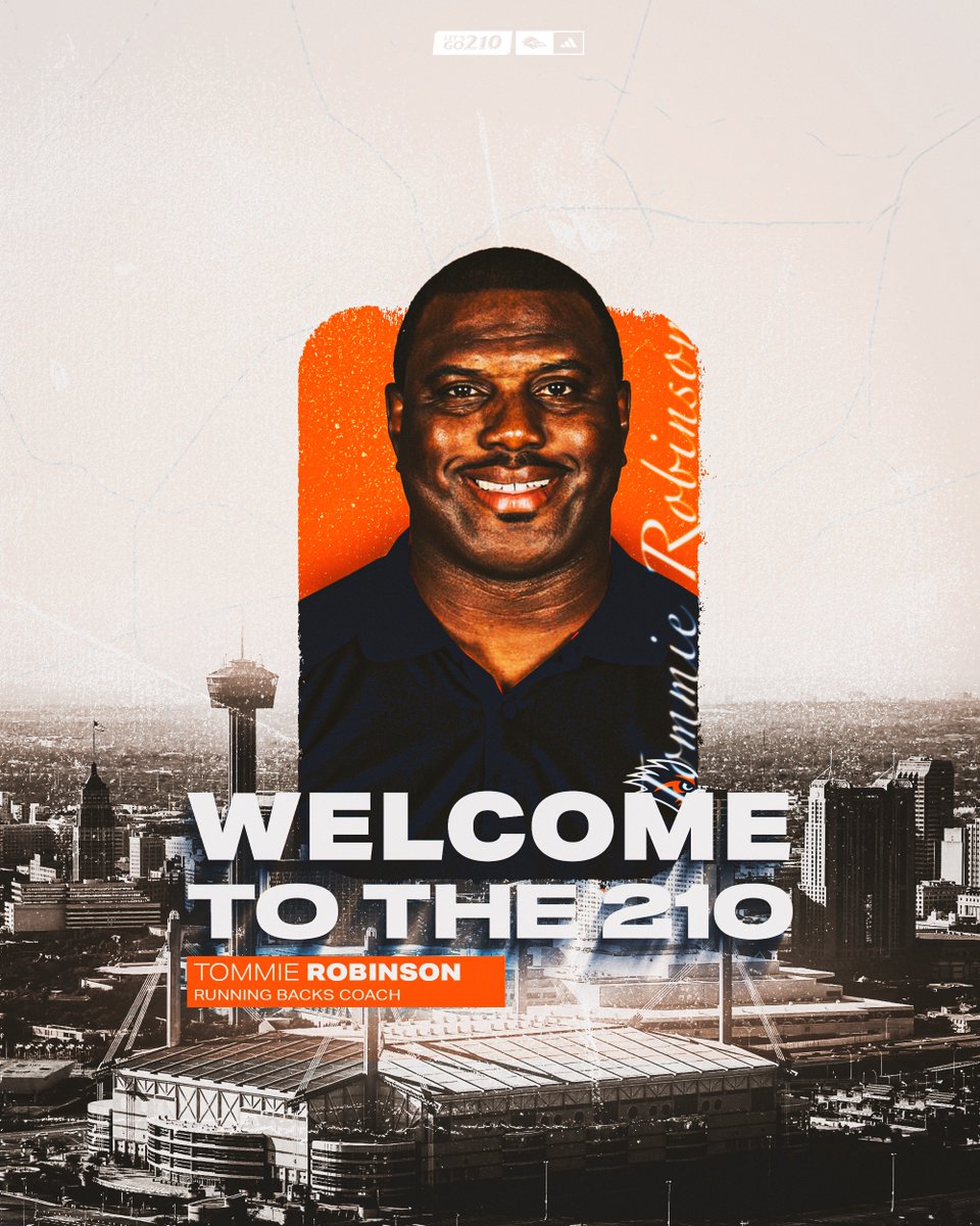 𝓦𝓮𝓵𝓬𝓸𝓶𝓮 𝓽𝓸 𝓽𝓱𝓮 𝟐𝟏𝟎 …

We're excited to announce Tommie Robinson as UTSA's new running backs coach.

📰 utsa.pro/41AJIUr

#210TriangleOfToughness
#LetsGo210 | #BirdsUp 🤙
