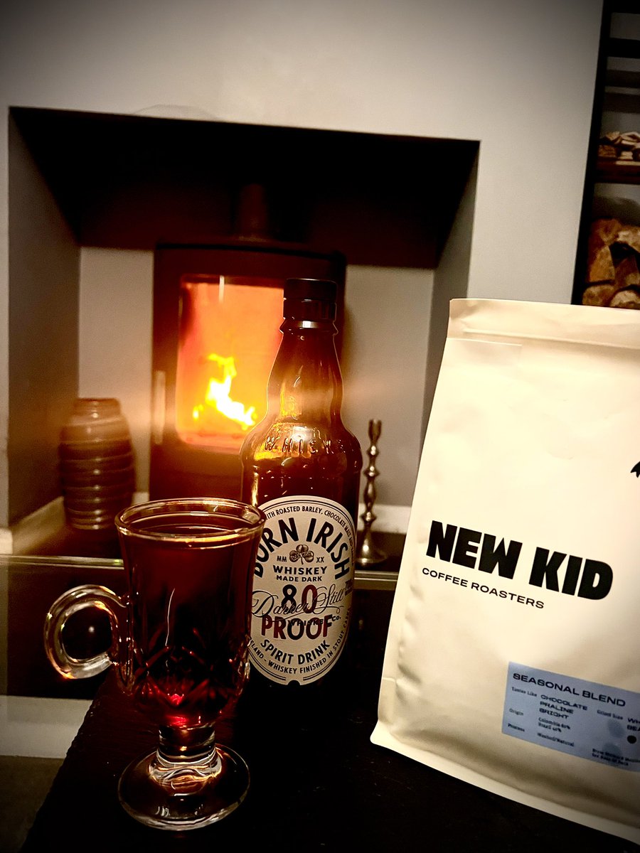 The perfect night. For the perfect Irish Coffee. A dark strong @bornirishwhiskey poured over a rich nutty @newkidcoffee And yes. No cream. It’s my coffee and that’s how I like it. #local #whiskey #irishcoffee #derry.