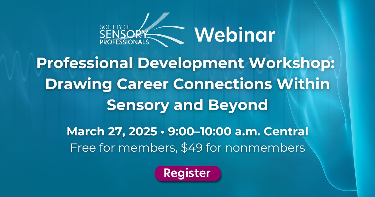 Have you registered? Don't miss our upcoming webinar, "Drawing Career Connections Within Sensory and Beyond," on March 27 from 9:00 to 10:00 a.m. Central. 

This event is FREE for members. Save your spot: bit.ly/42Tk7a7

#ProfessionalDevelopment #Webinar #SensoryScience