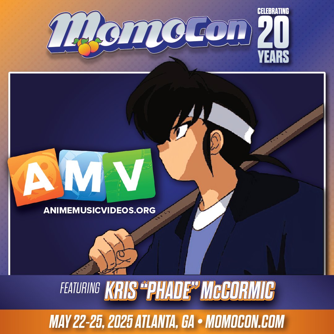 We're happy to welcome back Kris “Phade” McCormic, the creator of A-M-V.org  as a <a href="/MomoCon/">MomoCon</a> 2025 guest! 

He'll present his "Phade’s Phave" award during the AMV Contest, and host a special A-M-V.org Museum which will showcase the site's long history.