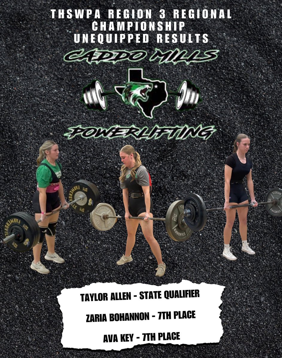Great job by these 3 ladies last night at the Region 3 powerlifting meet. All 3 improved their totals &amp; COMPETED! Couldn’t be more proud. Congratulations to SR. Taylor Allen for qualifying to the #THSWPA State Meet in Edinburg FOR THE 2nd year in a row! Great job! #UNcommon