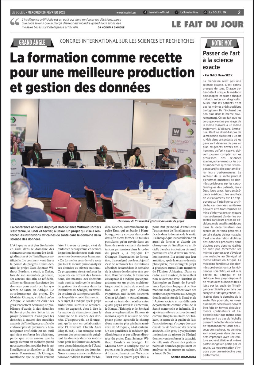 GningueMoctar's tweet photo. Conférence annuelle Data Science Wothout Borders #DSWBAGM2025 #DatascienceInafrica https://t.co/Ja5FqwjXsl