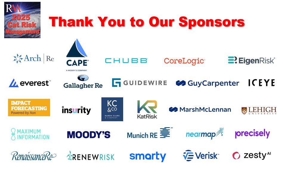 Another extraordinary RAA Cat Risk Management program has just wrapped up! It's been a great week. Thanks beyond measure go out to our outstanding roster of speakers [shorturl.at/9xjv2] and to the sponsors who have made this year's conference possible.