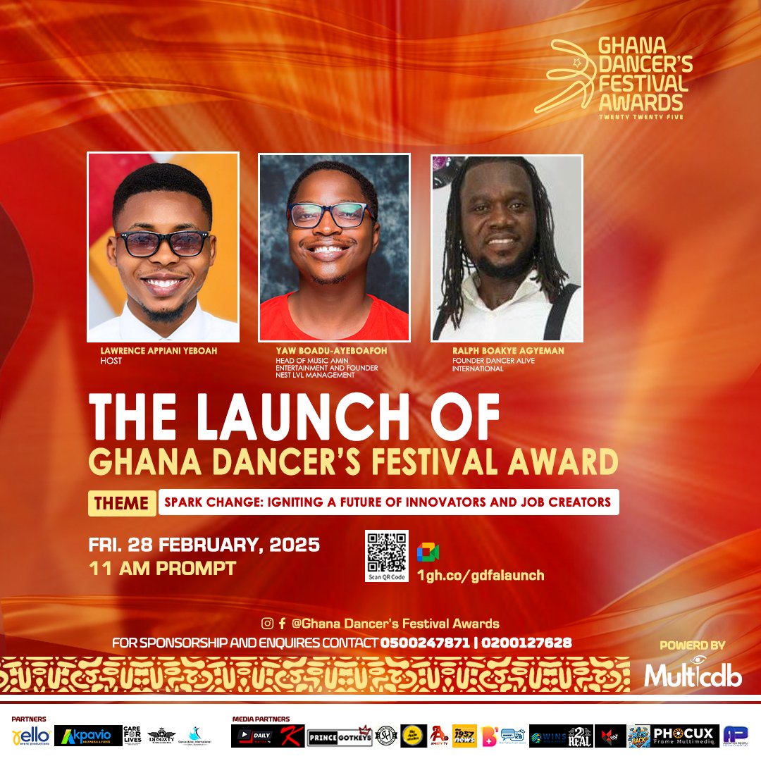 bra_fii3's tweet photo. Tune In tomorrow for the launch of Ghana Dancer's Festival Awards 25- #gdfa25.
Theme: Spark Change ( IGNITING A FUTURE OF INNOVATORS AND JOB CREATORS)
Friday 28th February - TIME: 11:00am - for more info contact multicdb : 0500247871 - 0200127628 https://t.co/BgSFdzAAb4