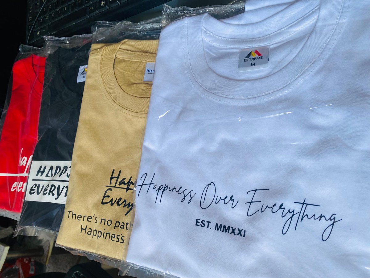 Happiness Over Everything Round Necks N$150 each, Available in all colors. Based in Ongwediva and Windhoek. Call 0818321031