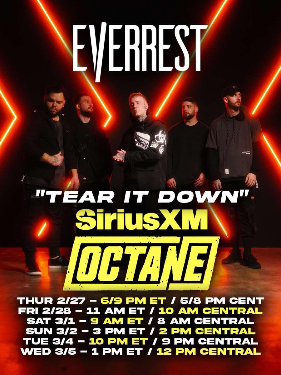 everrest_band's tweet image. ‘Tear it Down’ will be airing on SiriusXM Octane’s Test Drive TONIGHT at 6pm &amp;amp; 9pm ET as well as the following week!! Tune in &amp;amp; make sure to tag @josemangin &amp;amp; @siriusxmoctane to let them know you want to hear us in full rotation!

Swipe to check out the times! 🤍