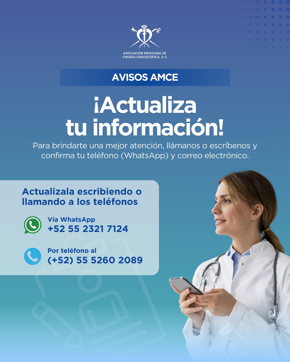 ¡Confirma tu información! Actualízala para brindarte siempre la mejor atención.

💬 Escríbenos por WhatsApp aquí: wa.me/525523217124

📞 O llámanos al (+52) 55 5260 2089