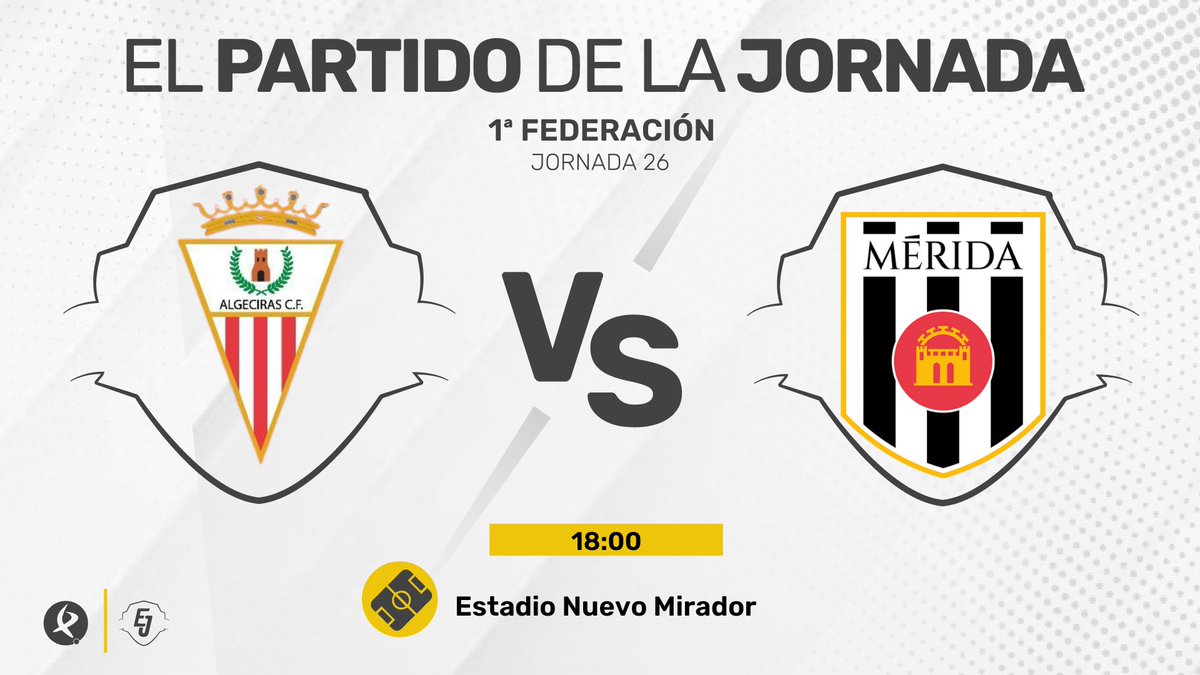 enjuegoCEX's tweet photo. SIN DESVIARSE DEL FOCO |

🏟️ Nuevo Mirador
⚽️ @AlgecirasCF - @Merida_AD 
🎙️ @Rafaceru 

➡️ Los de Sergi Guilló buscarán retornar a su mejor versión tras la mala racha de dos derrotas consecutivas. 

📻 ¡Este sábado, en @enjuegoCEX ! https://t.co/CX0wuY6qsa