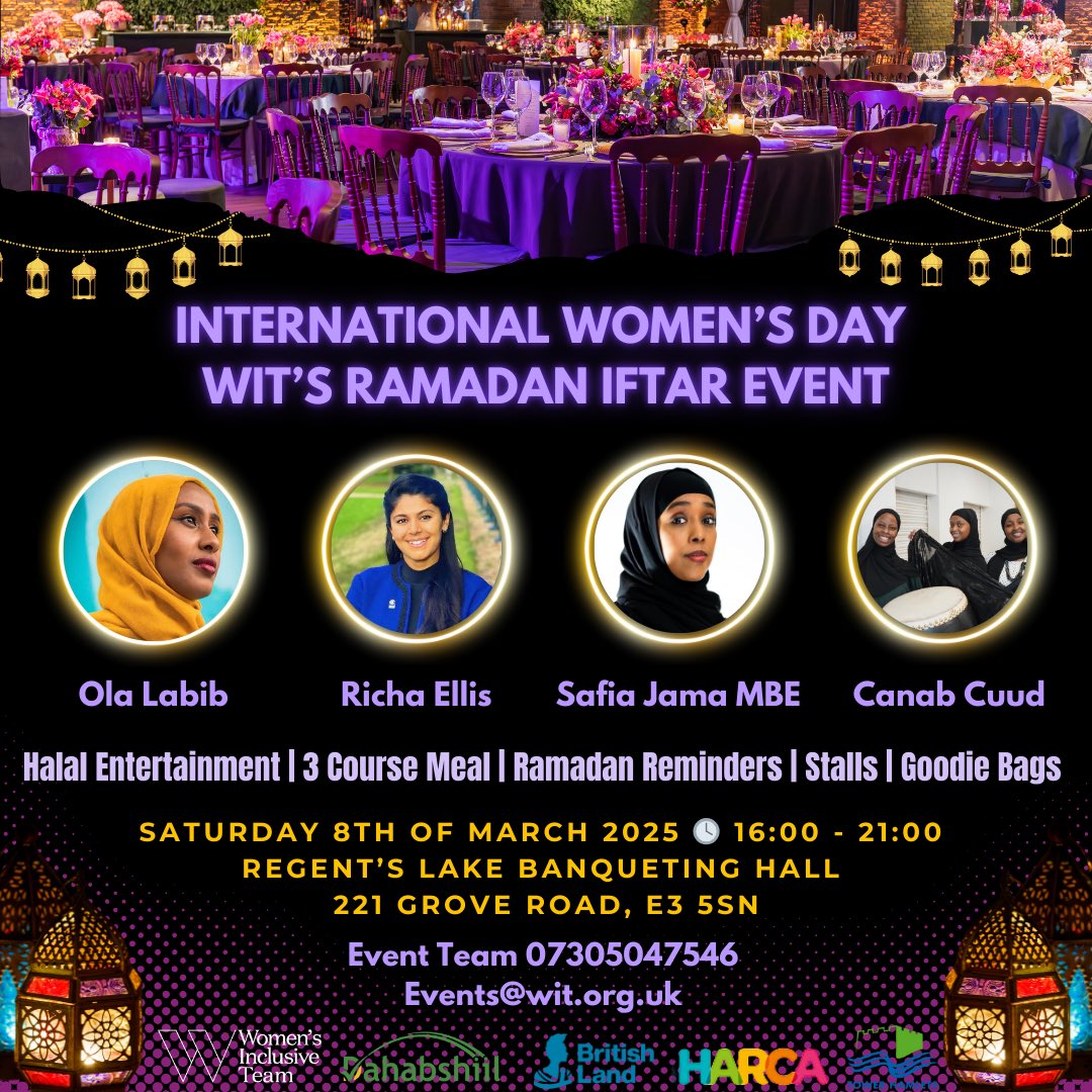The countdown is on!!! Join us celebrate International Women’s Day on Saturday 8th March. An amazing gala, while breaking the fast, lots of entertainment and goodie bags! Can’t wait to see you all there 🙌🏾💛 
eventbrite.co.uk/e/internationa…
#IWD2025 #TowerHamlets #Inclusion #Bame