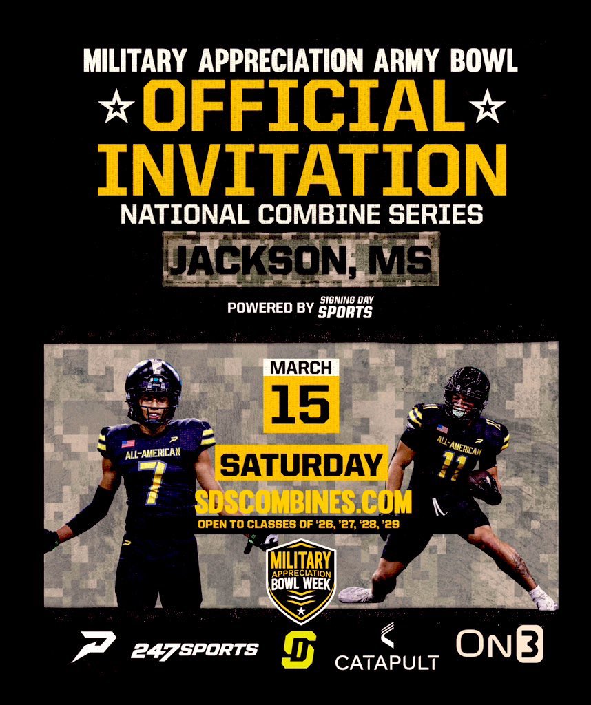 Dj mcnair (@djmcnair8) on Twitter photo Blessed to receive an invite to the <a href="/ArmyBowlCombine/">USArmyBowlCombine</a> in Jackson MS <a href="/JJKilgore_SDS/">JJ Kilgore</a> I will be attending.
<a href="/Coach_L_Brown/">Lewis Brown, Ed.S</a> <a href="/therealkwat/">Kenyatta Watson</a> <a href="/marlinodom13/">Marlin Odom</a> <a href="/JayGirdner/">Jay Girdner</a> <a href="/CoachStory_EMCC/">Michael Story</a> <a href="/CoachParkerCCU/">Bryan Parker</a> <a href="/BrennMoody/">Brenn Moody</a> <a href="/TroyRecruiting/">Troy Football Recruiting ⚔️</a> <a href="/TerrenceIsaac1/">Coach Isaac SR.</a> #AGTG✝️ Blessed to receive an invite to the <a href="/ArmyBowlCombine/">USArmyBowlCombine</a> in Jackson MS <a href="/JJKilgore_SDS/">JJ Kilgore</a> I will be attending.
<a href="/Coach_L_Brown/">Lewis Brown, Ed.S</a> <a href="/therealkwat/">Kenyatta Watson</a> <a href="/marlinodom13/">Marlin Odom</a> <a href="/JayGirdner/">Jay Girdner</a> <a href="/CoachStory_EMCC/">Michael Story</a> <a href="/CoachParkerCCU/">Bryan Parker</a> <a href="/BrennMoody/">Brenn Moody</a> <a href="/TroyRecruiting/">Troy Football Recruiting ⚔️</a> <a href="/TerrenceIsaac1/">Coach Isaac SR.</a> #AGTG✝️