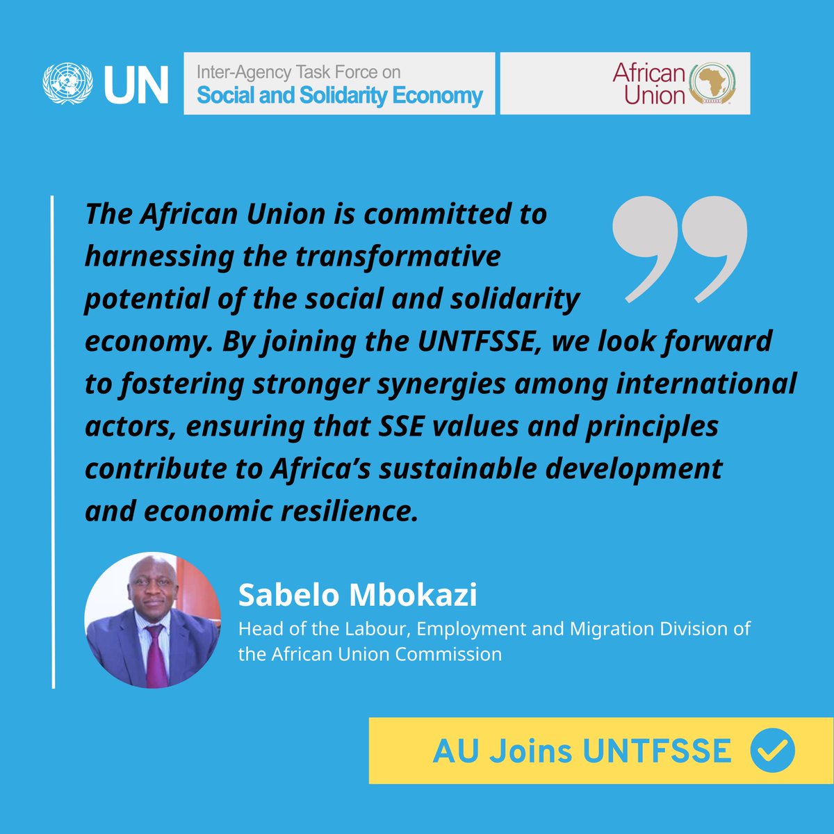ILO Cooperative, Social and Solidarity Economy (@ilocoopsse) on Twitter photo 📢 As Chair of the @UNTFSSE, the @ILO welcomes the <a href="/_AfricanUnion/">African Union</a> as the newest member of the Task Force! 👏
The AU’s commitment to advancing the #SSE will strengthen efforts to promote inclusive & sustainable development across #Africa🌍.
➡ unsse.org/wp-content/upl… 📢 As Chair of the @UNTFSSE, the @ILO welcomes the <a href="/_AfricanUnion/">African Union</a> as the newest member of the Task Force! 👏
The AU’s commitment to advancing the #SSE will strengthen efforts to promote inclusive & sustainable development across #Africa🌍.
➡ unsse.org/wp-content/upl…