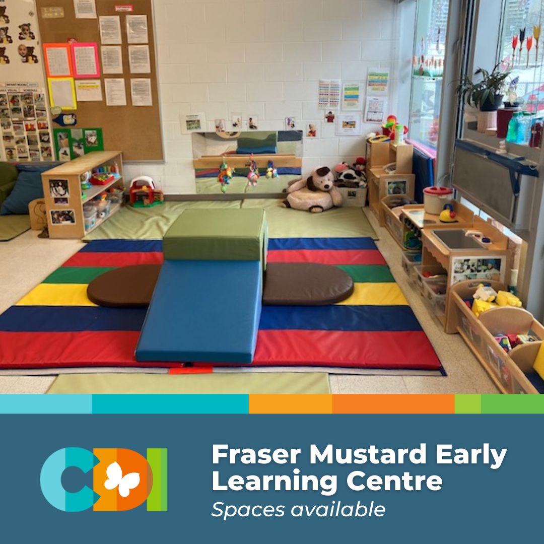 Spaces are available at our Fraser Mustard Early Learning Centre!

At CDI, we are committed to helping children succeed through active exploration, inquiry and play.

Visit our website for more information: childdevelop.ca/early-years-ch…
