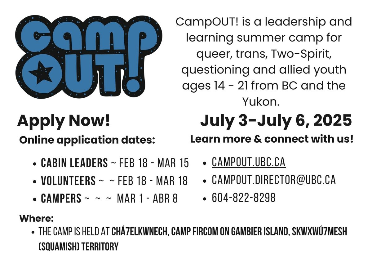 TransArchives's tweet image. 🏳️‍🌈 CampOUT! 🏳️‍🌈

Applications now being accepted for CampOUT! July 3-6, 2025

#trans #transgender #lgbtq