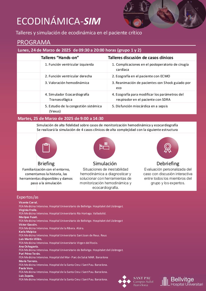 El curso 'Ecodinámica-SIM', organizado por Medicina Intensiva de los hospitales Sant Pau y Bellvitge, se celebra el 24 y 25 de marzo en Barcelona. Con aval del Comité Científico de la SEMICYUC, nuestros socios pueden inscribirse con descuento.
+INFO: n9.cl/ecodinamica