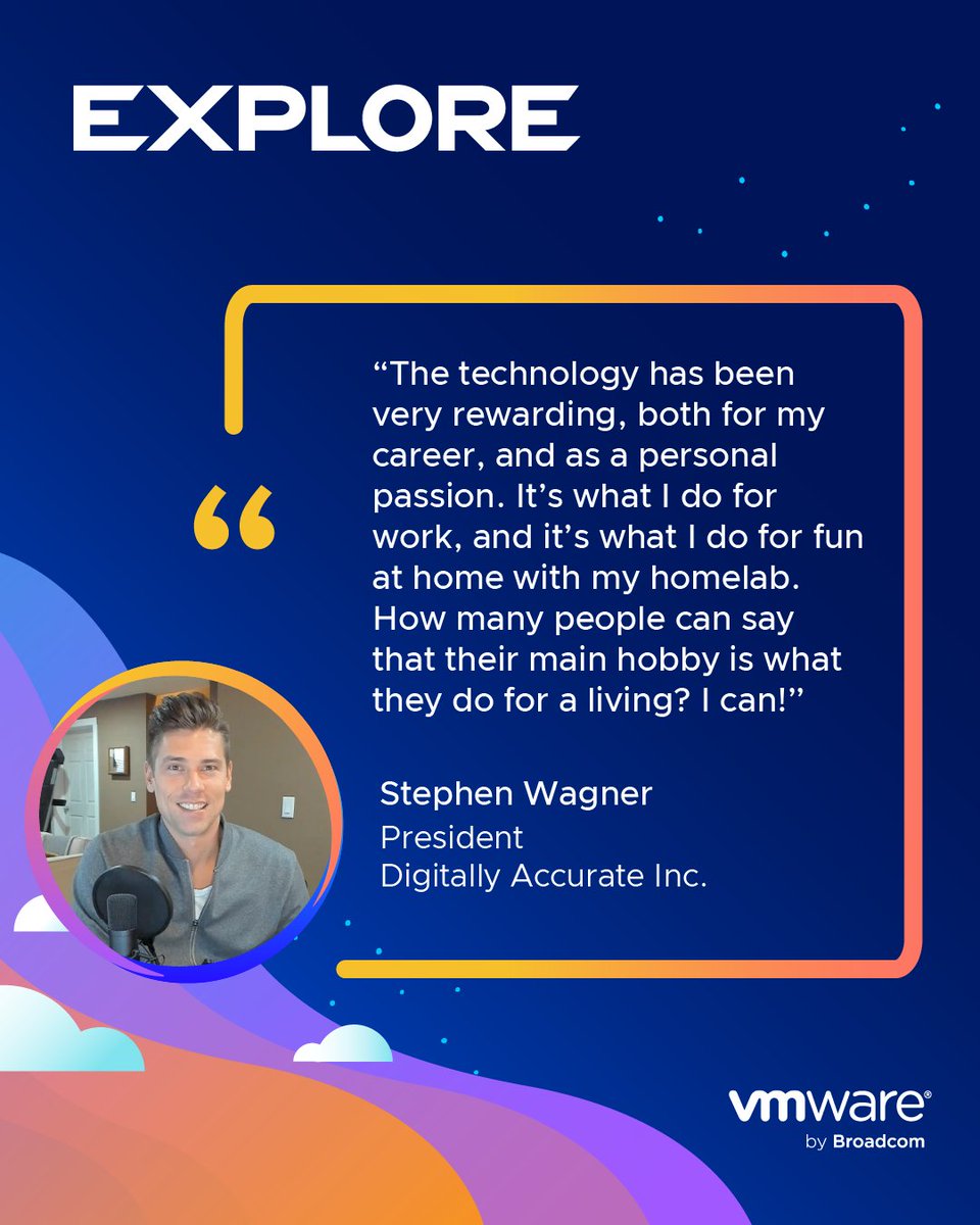 VMware Explore (@vmwareexplore) on Twitter photo We’re kicking off our vExpert Spotlight series with <a href="/StephenWagner7/">Stephen Wagner</a>! As a leader in Private AI, IT infrastructure, and virtualization, he’s making a lasting impact on our community. Learn more about his journey in our first spotlight feature! Read it here: brcm.tech/4hYG0tp We’re kicking off our vExpert Spotlight series with <a href="/StephenWagner7/">Stephen Wagner</a>! As a leader in Private AI, IT infrastructure, and virtualization, he’s making a lasting impact on our community. Learn more about his journey in our first spotlight feature! Read it here: brcm.tech/4hYG0tp