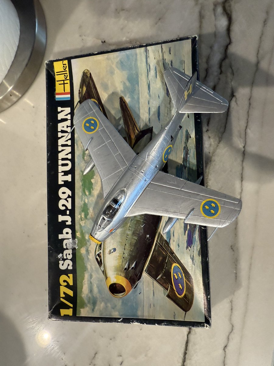 Heller 1/72 Saab J29 Tunnan. The nose was an ass to paint, forgot the nose gear doors, and I put the wing decal in the wrong area. Not bad for my first kit build.