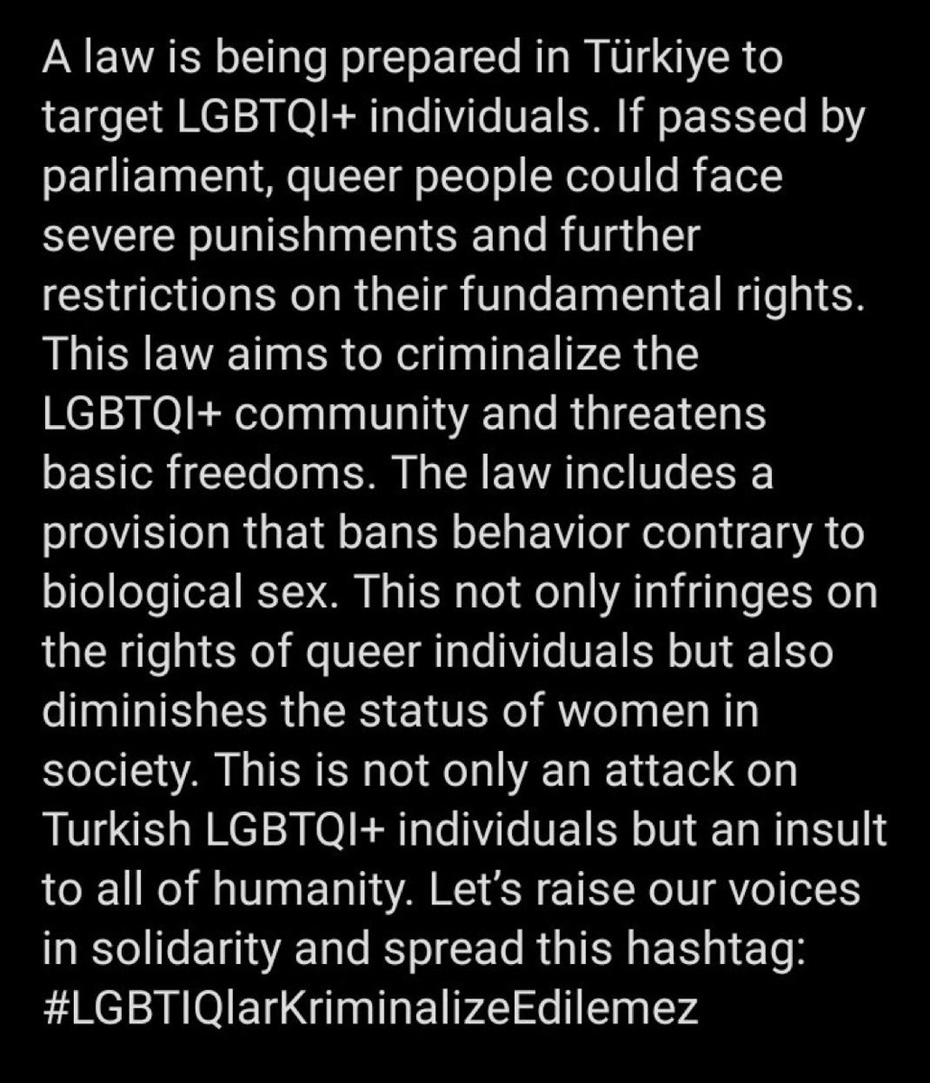 dramaticweasel's tweet photo. this is a global call to stays. the turkish government is about to pass a law that makes "any and all acts that is not in accordance to the binary biological gender" a crime. turkey is about to make BEING QUEER A CRIME PUNISHABLE WITH JAIL TIME. #LGBTIQlarKriminalizeEdilemez https://t.co/nPb4mTglq0
