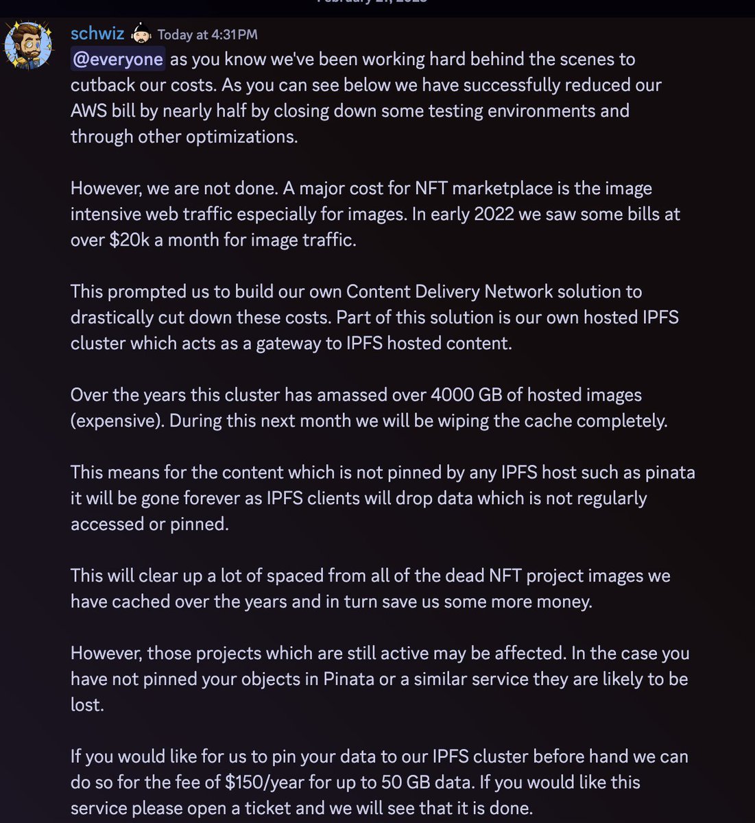 PSA to NFT builders still active on Cronos who do not have a paid IPFS service.