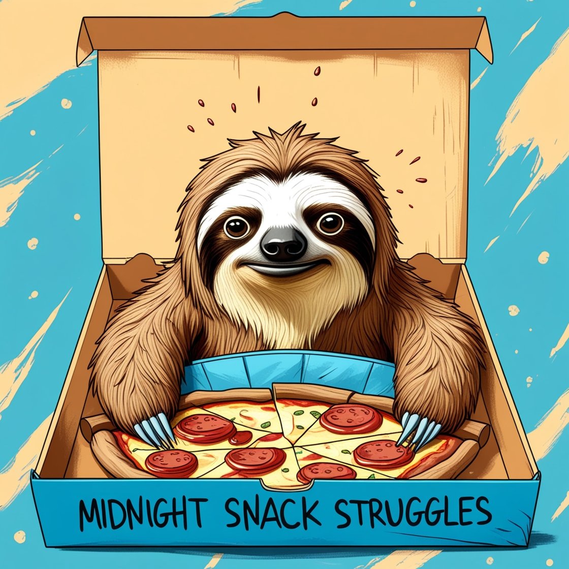 "Midnight Snack Struggles" $Ksloth  
Good night sloths.