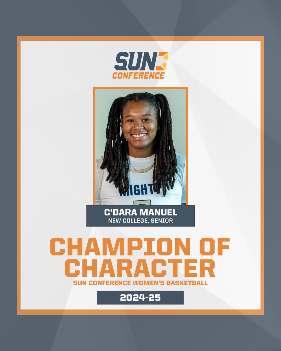 The Sun Conference (@sunconference) on Twitter photo This year's #SUNWBB Champion of Character, C'dara Manuel of <a href="/NCFBanyansWBB/">NCF Women’s Basketball</a>!
Congratulations, C'dara 👏
Click here to read more 🔗bit.ly/4ihTPCT This year's #SUNWBB Champion of Character, C'dara Manuel of <a href="/NCFBanyansWBB/">NCF Women’s Basketball</a>!
Congratulations, C'dara 👏
Click here to read more 🔗bit.ly/4ihTPCT