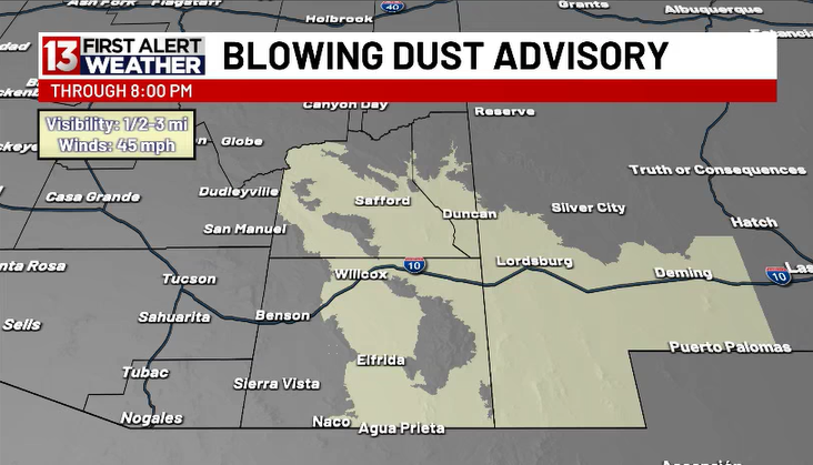 cory_kowitz's tweet photo. We've got a blustery day on tap for areas to the northeast generating blowing dust & a First Alert Action Day. The wildfire risk & pollen will also be enhanced as we enter a windy period. π¬οΈ
#firstalertactionday #tucson #azweather #weather #arizona https://t.co/JStbUG4fzF