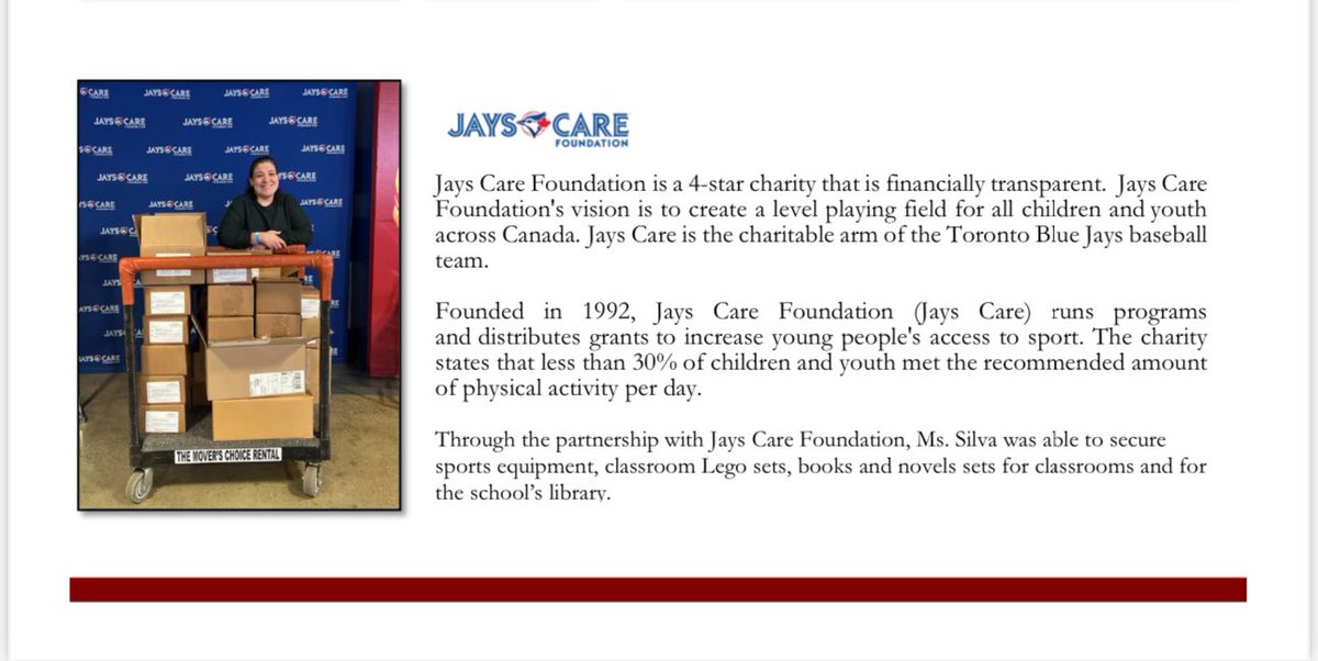 Frank D'Amico (@trusteedamico) on Twitter photo Ms. Silva from St Luigi was able to secure
sports equipment, classroom Lego sets, books and novels sets for classrooms and for the school’s library. Thanks <a href="/BlueJays/">Toronto Blue Jays</a> <a href="/JaysCare/">Jays Care Foundation</a> blessings to all involved. Ms. Silva from St Luigi was able to secure
sports equipment, classroom Lego sets, books and novels sets for classrooms and for the school’s library. Thanks <a href="/BlueJays/">Toronto Blue Jays</a> <a href="/JaysCare/">Jays Care Foundation</a> blessings to all involved.