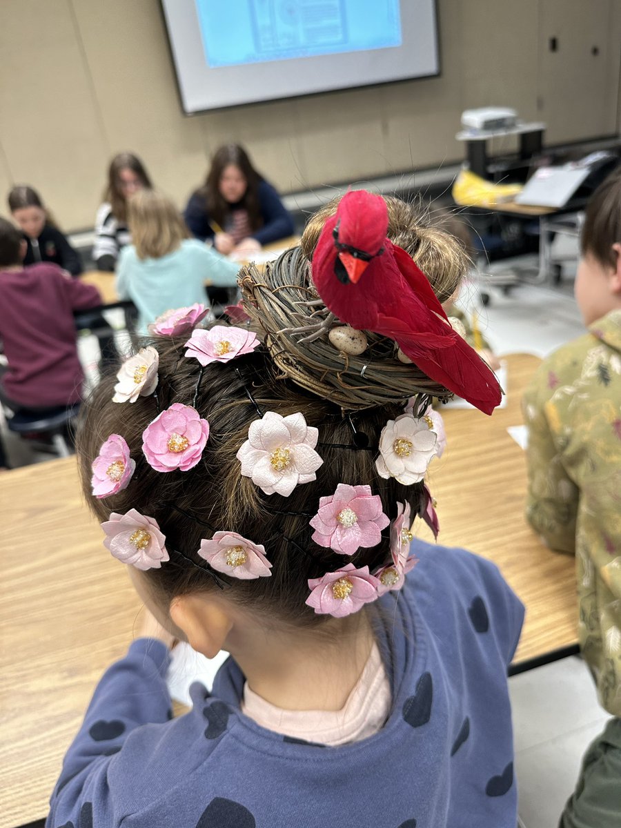 Crazy hair day? When your mascot is a cardinal, there’s only one way to do it right…a bird nest in your hair!
