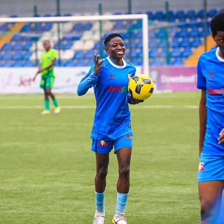 Bashiru Kafayat:

She got her first ever hat-trick in Remo Stars Ladies 4-0 win over Nasarawa Amazons on Wednesday.

Go for more goals in the second stanza of the league.

#NWFL25_WK7
