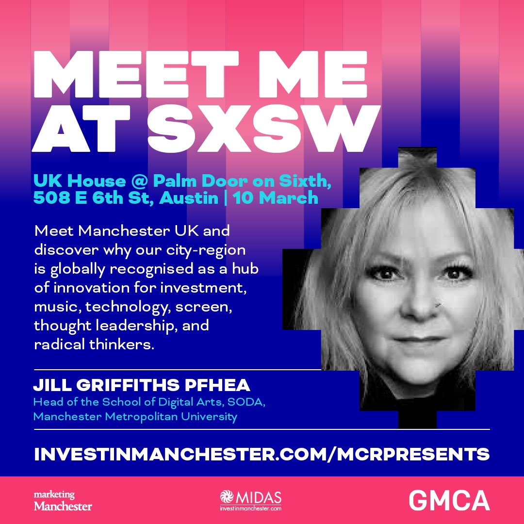 Jill Griffiths, PFHEA (she/her) (@jill_griff) on Twitter photo I’m looking forward to sharing <a href="/SODAmcr/">School of Digital Arts</a> <a href="/ManMetUni/">Manchester Metropolitan Uni</a> at @SXSW in Austin as part of the Manchester delegation! Please connect if you’ll be there or want to hear more about what we do. My thanks to Lisa Durrant, <a href="/MIDAS_MCR/">MIDAS Manchester</a> <a href="/greatermcr/">Greater Manchester Combined Authority</a> <a href="/marketing_mcr/">Greater Manchester Japan Mission 2025</a> for making it happen!
#sxsw2025 I’m looking forward to sharing <a href="/SODAmcr/">School of Digital Arts</a> <a href="/ManMetUni/">Manchester Metropolitan Uni</a> at @SXSW in Austin as part of the Manchester delegation! Please connect if you’ll be there or want to hear more about what we do. My thanks to Lisa Durrant, <a href="/MIDAS_MCR/">MIDAS Manchester</a> <a href="/greatermcr/">Greater Manchester Combined Authority</a> <a href="/marketing_mcr/">Greater Manchester Japan Mission 2025</a> for making it happen!
#sxsw2025