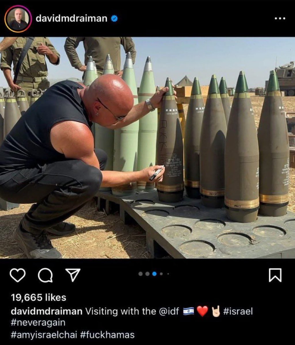 The Zionist lead singer of Disturbed signs a missile in Israel before it is used to slaughter families in Gaza. They play Dublin in October. If you must see them maybe bring a flag 🇵🇸
