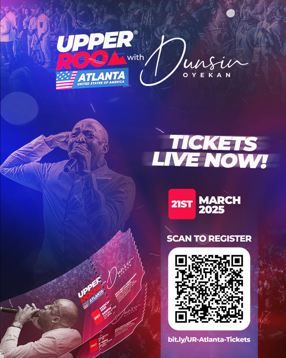 IMPORTANT ANNOUNCEMENT!

Tickets are up now for UPPER ROOM ATLANTA! Go grab yours Now!!!

Kindly spread the news and tag your friends!!!

See you soon. Tickets are absolutely FREE!

Link: bit.ly/UR-Atlanta-Tic…