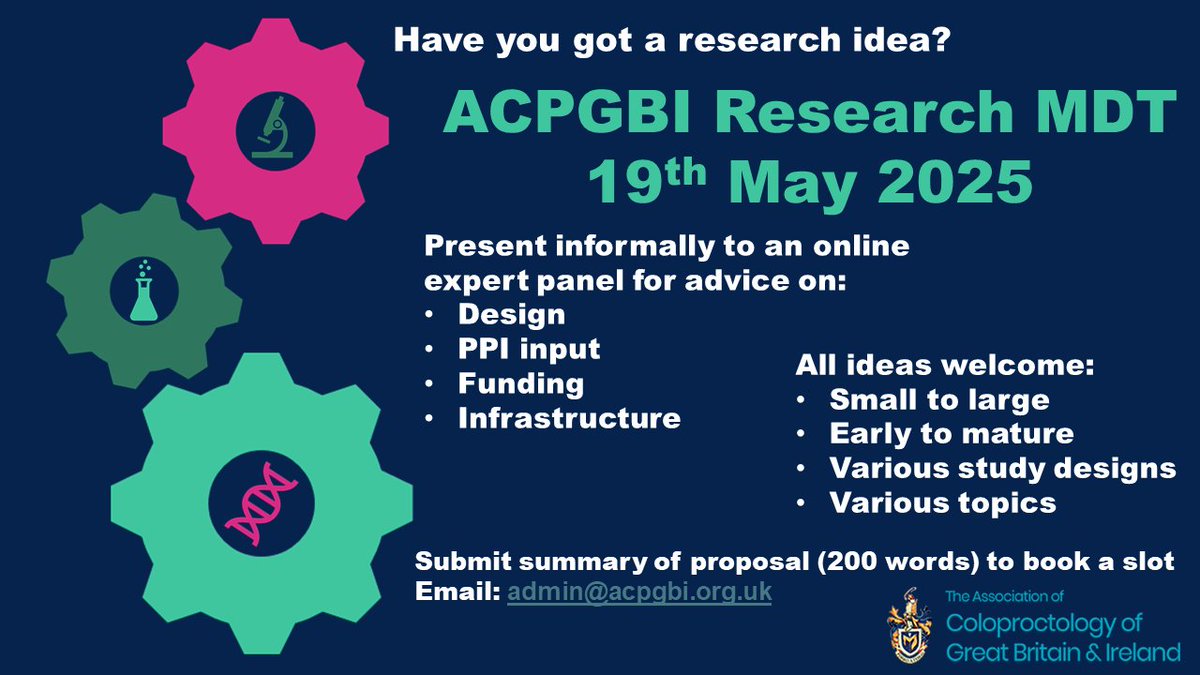 @ACPGBI (@acpgbi) on Twitter photo 🌟ACPGBI Research MDT🌟
🎤 Calling all innovators! Join our expert panel to share your ideas on PPI input & funding infrastructure. From small to large, early to mature, we want it all!
👉Submit your 200-word proposal for a slot: admin@acpgbi.org.uk 💡 #PPI #Innovation #Research 🌟ACPGBI Research MDT🌟
🎤 Calling all innovators! Join our expert panel to share your ideas on PPI input & funding infrastructure. From small to large, early to mature, we want it all!
👉Submit your 200-word proposal for a slot: admin@acpgbi.org.uk 💡 #PPI #Innovation #Research