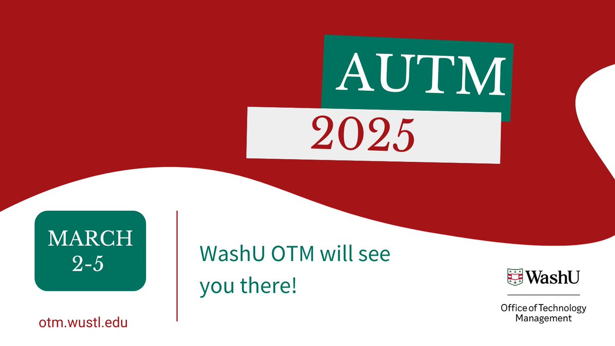 WashU Tech Transfer (@washuotm) on Twitter photo WashU’s Office of Technology Management is heading to <a href="/AUTM/">AUTM</a>!
💡 Startups? Contact Liz Peek, PhD (peek@wustl.edu)
🔬 Licensing? Contact Nathan Han, PhD (d.han@wustl.edu)
See you there!
#TechTransfer #Innovation #WashUInnovators #AUTM2025 WashU’s Office of Technology Management is heading to <a href="/AUTM/">AUTM</a>!
💡 Startups? Contact Liz Peek, PhD (peek@wustl.edu)
🔬 Licensing? Contact Nathan Han, PhD (d.han@wustl.edu)
See you there!
#TechTransfer #Innovation #WashUInnovators #AUTM2025