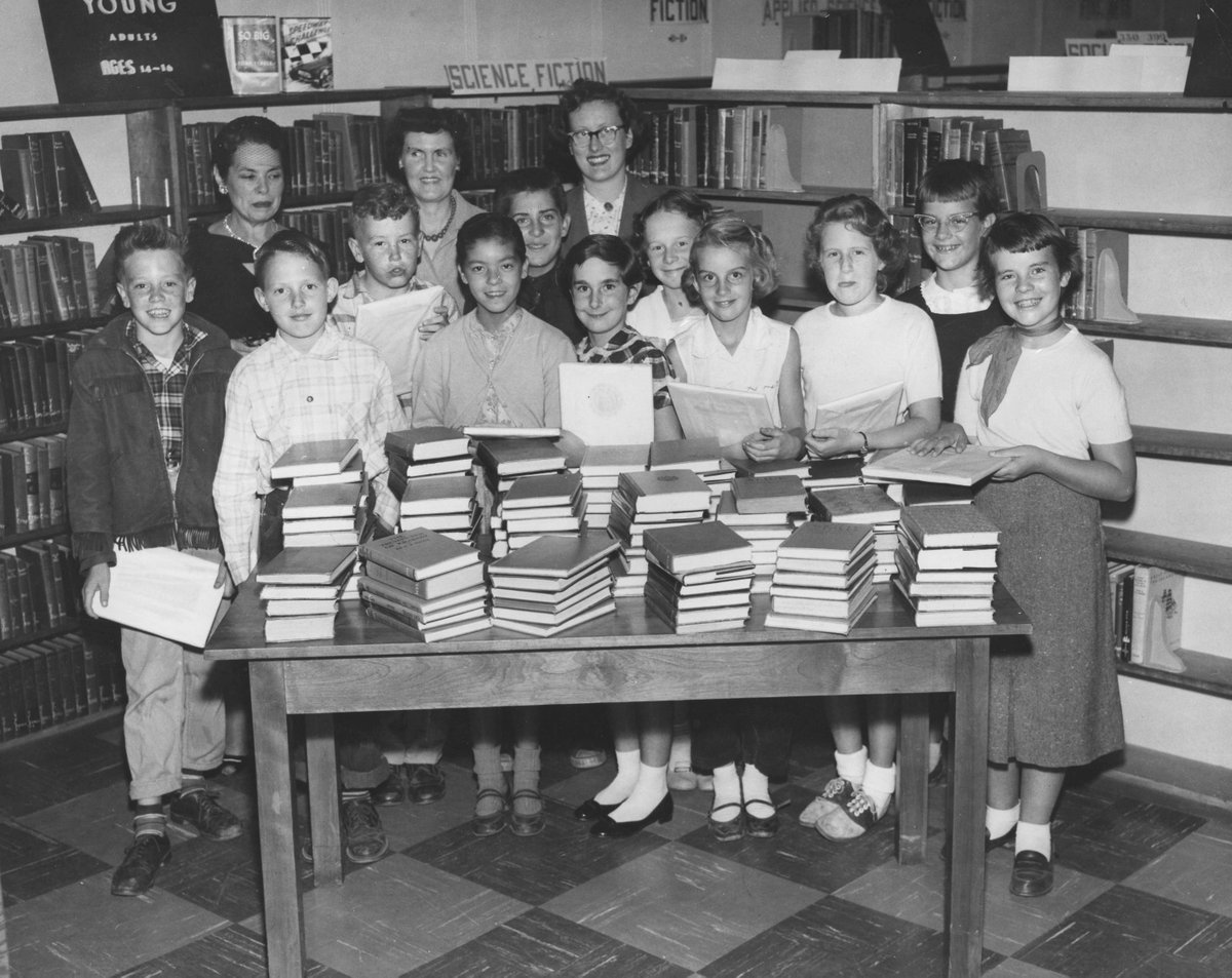 cityofwinnipeg's tweet image. #TBT photo for #FreedomToReadWeek of the Holiday Reading Club at Coronation Park Library in 1957. See more photos at #WpgArchives bit.ly/48MOT5u