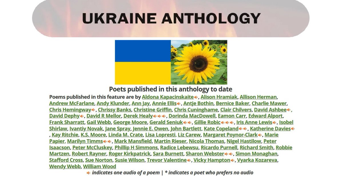 UKRAINE was invaded by Russia 3 years ago, &amp; Wildfire Words started a free submission window, repeated each March. Our anthology has work from 15 nationalities. Browse, submit poetry or prose at: wildfire-words.com/ukraine-anthol…
Please share, esp. abroad.