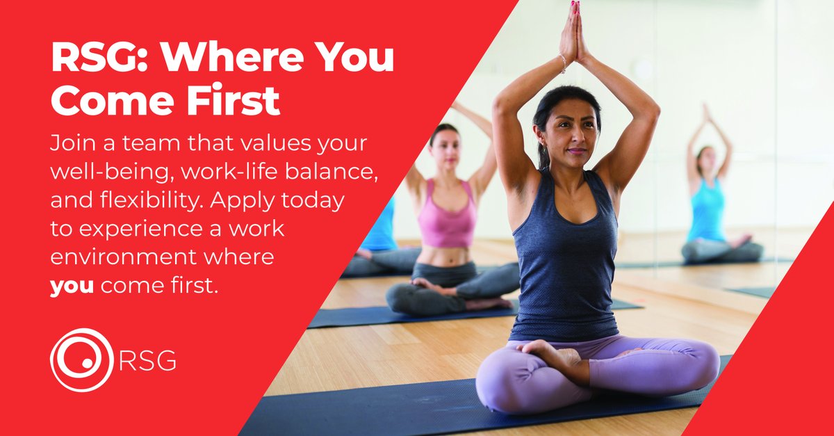 Put yourself first! At RSG, we prioritize well-being, work-life balance, and flexibility. Join a team that values you.

We're hiring! Apply today: rsgsolutions.com.