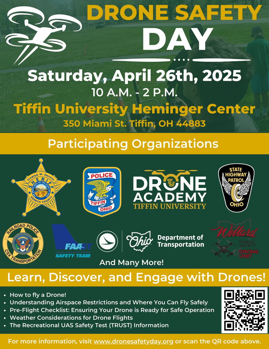 OSHP_NWOhio (@oshp_nwohio) on Twitter photo 🚨SAVE THE DATE!🚨<a href="/OSHP/">Ohio State Highway Patrol</a> is partnering with <a href="/TiffinU/">Tiffin University</a> and our public safety partners for Drone Safety Day! We hope to see you on April 26 at the event. More information below.👇 🚨SAVE THE DATE!🚨<a href="/OSHP/">Ohio State Highway Patrol</a> is partnering with <a href="/TiffinU/">Tiffin University</a> and our public safety partners for Drone Safety Day! We hope to see you on April 26 at the event. More information below.👇
