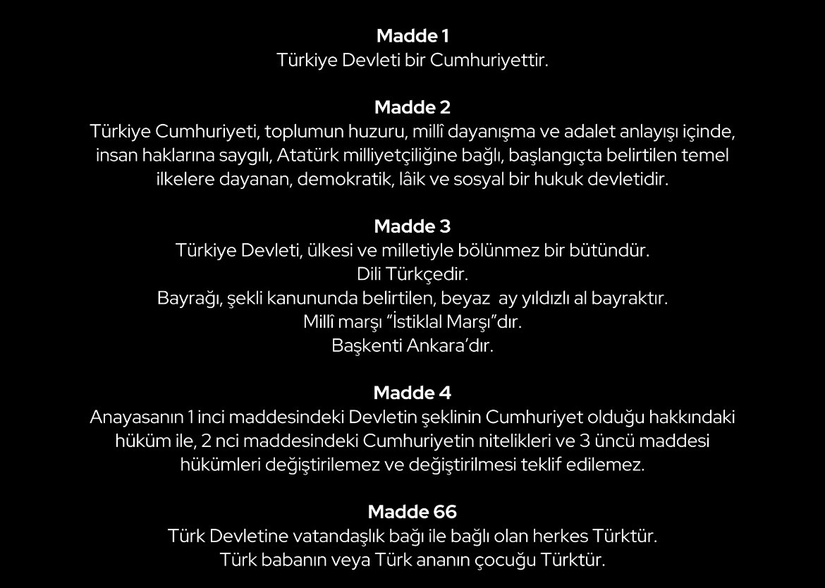Anayasanın ilk 4 ve 66. maddesi değiştirilemez, değiştirilmesi teklif dahi edilemez!
