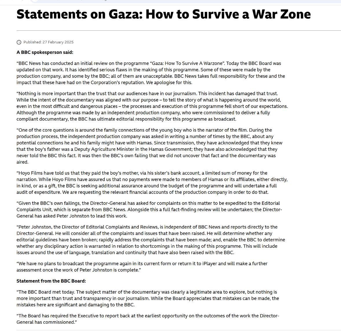 Daniel_Sugarman's tweet image. And there we have it.

The BBC asked the independent production company during filming whether the child narrator or his family had any links to Hamas, the production company knew and withheld that information from the BBC, and that the BBC failed to uncover this themselves.