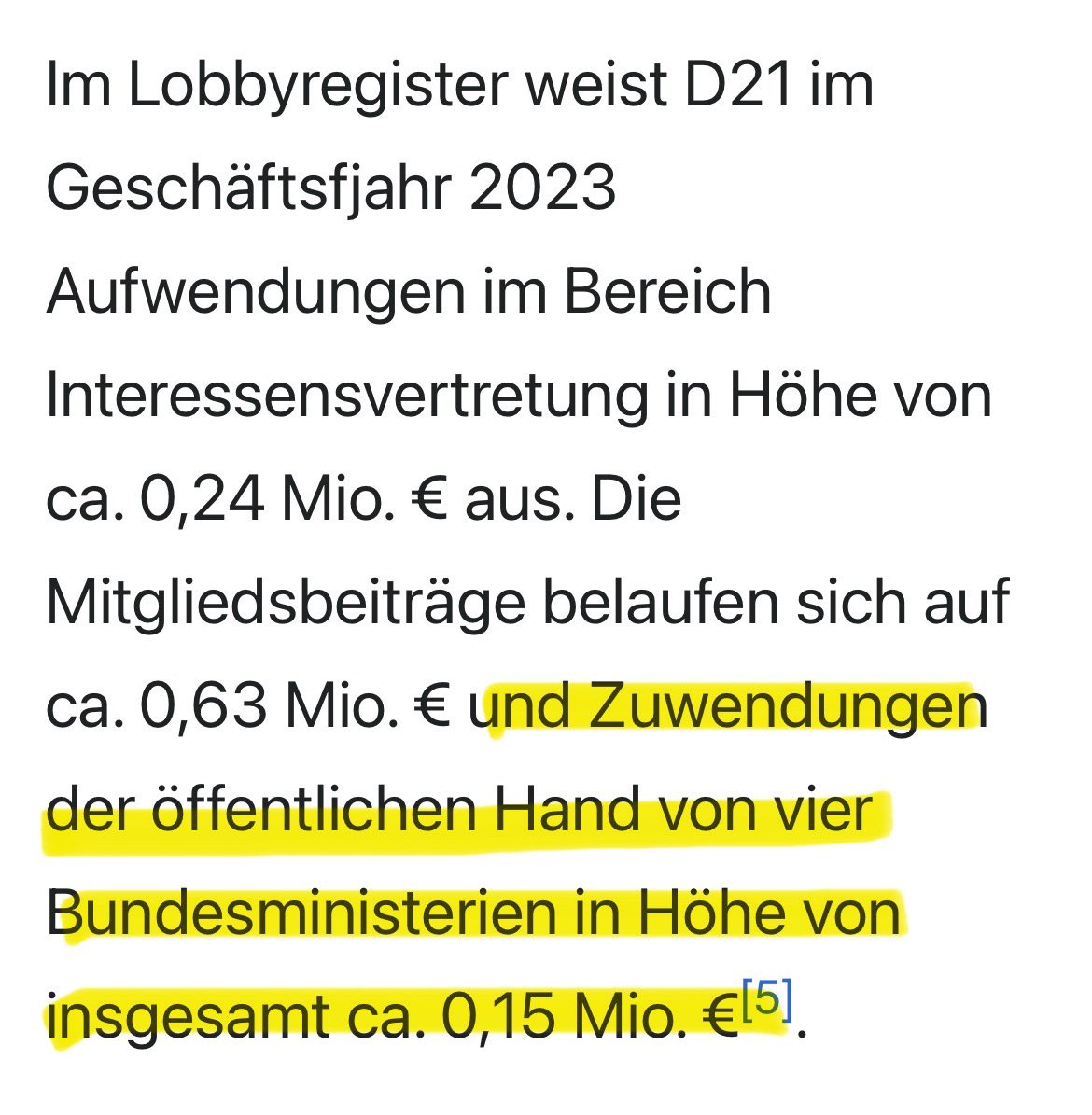 Jetzt kann man die Aufregung von Lars Klingbeil zur Anfrage der Union verstehen.

Die eigene Familie ist betroffen.

Seine Frau Lena-Sophie Müller ist die Geschäftsführerin der NGO D21, die von 4 Ministerien unterstützt wird und allein im Jahr 2023 150.000 EURO erhalten hat.