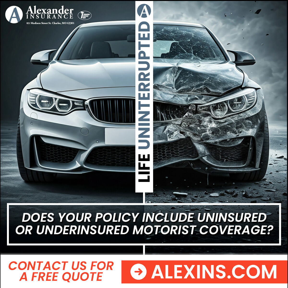 alexins63301's tweet image. Driving with peace of mind starts with the right insurance. 🚗Uninsured/Underinsured Motorist Coverage gives you the protection you need. Contact us for a free quote and drive worry-free. Learn More: bit.ly/3JhCJDS
#AlexanderInsurance #UninsuredMotorist